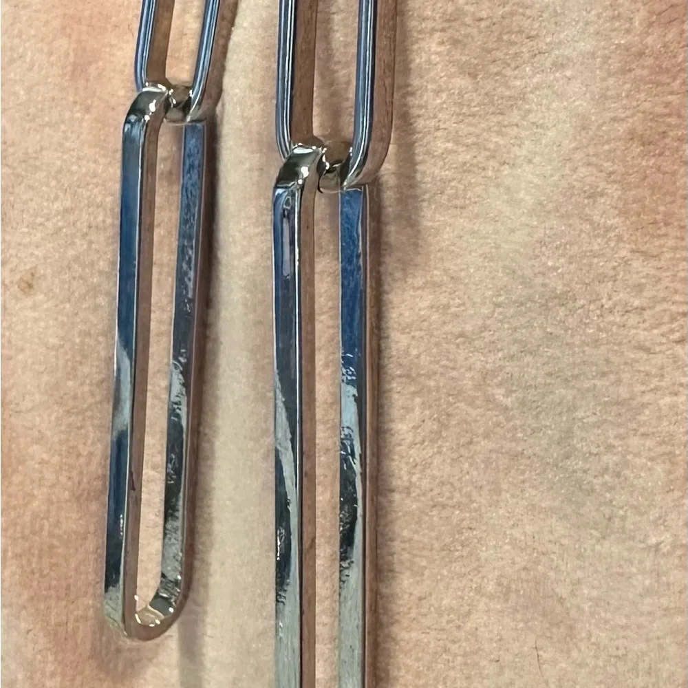 Sleek Silver Chain Drop Earrings - Picture 2 of 5